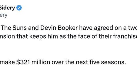 2年1.5亿！布克将提前续约太阳 未来5年总薪金超过3.2亿